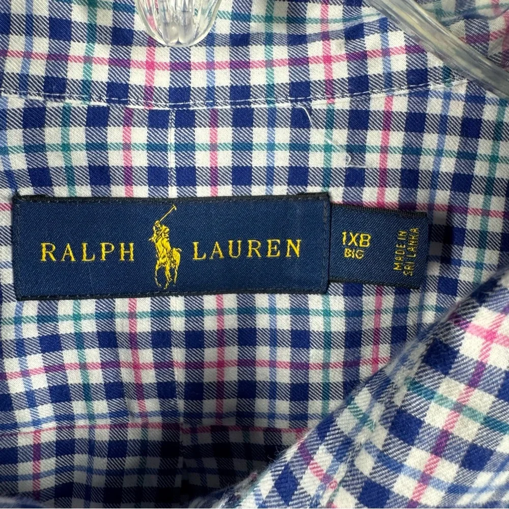 Polo by Ralph Lauren Mens 1XB Blue‎ and Pink Casual Button Down LS Shirt